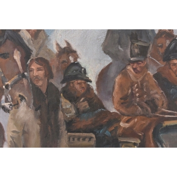 Wojciech Kossak - Przejazd Żołnierzy Przez Wieś - Zimowa Scena Obraz Olejny