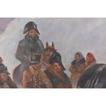 Wojciech Kossak - Przejazd Żołnierzy Przez Wieś - Zimowa Scena Obraz Olejny