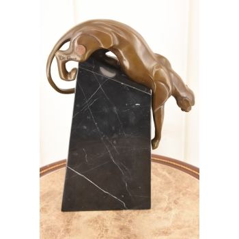 Pantera Na Skale - Figura Pantery - Rzeźba z Brązu Na Marmurowej Podstawie