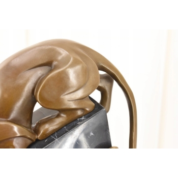 Pantera Na Skale - Figura Pantery - Rzeźba z Brązu Na Marmurowej Podstawie