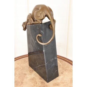 Pantera Na Skale - Figura Pantery - Rzeźba z Brązu Na Marmurowej Podstawie