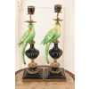 Dwa Porcelanowe Świeczniki Papugi Zielone - Porcelana + Brąz - Świecznik