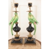 Dwa Porcelanowe Świeczniki Papugi Zielone - Porcelana + Brąz - Świecznik