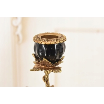 Dwa Porcelanowe Świeczniki Papugi Zielone - Porcelana + Brąz - Świecznik