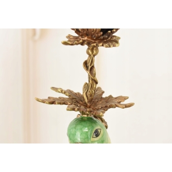 Dwa Porcelanowe Świeczniki Papugi Zielone - Porcelana + Brąz - Świecznik