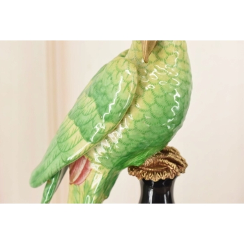 Dwa Porcelanowe Świeczniki Papugi Zielone - Porcelana + Brąz - Świecznik