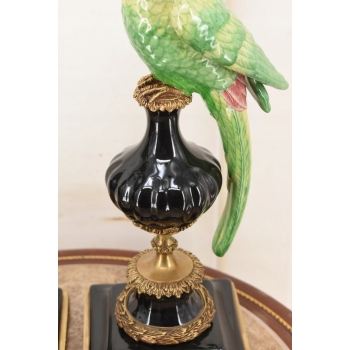 Dwa Porcelanowe Świeczniki Papugi Zielone - Porcelana + Brąz - Świecznik