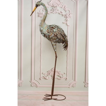Ogromna Figura Kolorowej Czapli - Czapla - Rzeźba Metalowa Dom - Vintage