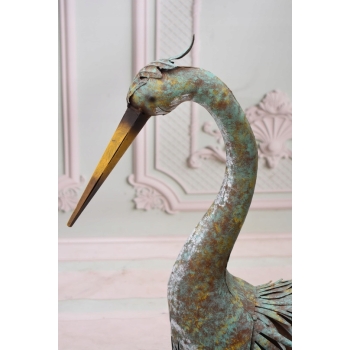 Ogromna Figura Kolorowej Czapli - Czapla - Rzeźba Metalowa Dom - Vintage