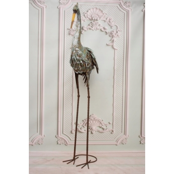 Ogromna Figura Kolorowej Czapli - Czapla - Rzeźba Metalowa Dom - Vintage