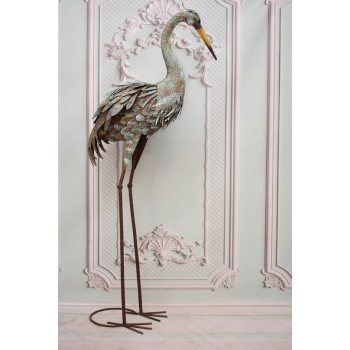 Ogromna Figura Kolorowej Czapli - Czapla - Rzeźba Metalowa Dom - Vintage