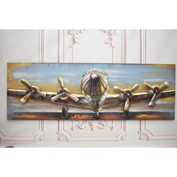 Metalowy Obraz 3D - Trójwymiarowy Lecący Samolot - Ozdoba Metal 60 x 180 cm