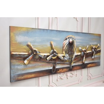Metalowy Obraz 3D - Trójwymiarowy Lecący Samolot - Ozdoba Metal 60 x 180 cm