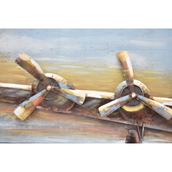 Metalowy Obraz 3D - Trójwymiarowy Lecący Samolot - Ozdoba Metal 60 x 180 cm