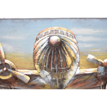 Metalowy Obraz 3D - Trójwymiarowy Lecący Samolot - Ozdoba Metal 60 x 180 cm
