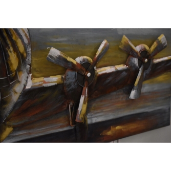 Metalowy Obraz 3D - Trójwymiarowy Lecący Samolot - Ozdoba Metal 60 x 180 cm