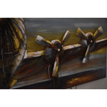 Metalowy Obraz 3D - Trójwymiarowy Lecący Samolot - Ozdoba Metal 60 x 180 cm