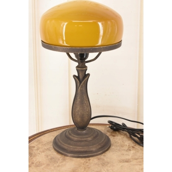 Lampa Gabinetowa Koniakowa - Bankierka mosiężna mosiądz 40cm - Pomarańczowa