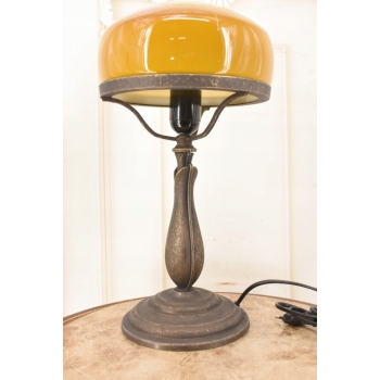 Lampa Gabinetowa Koniakowa - Bankierka mosiężna mosiądz 40cm - Pomarańczowa