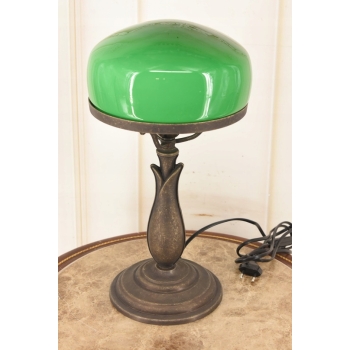 Lampa Gabinetowa Koniakowa - Bankierka mosiężna mosiądz 40cm - Zielona