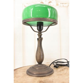 Lampa Gabinetowa Koniakowa - Bankierka mosiężna mosiądz 40cm - Zielona