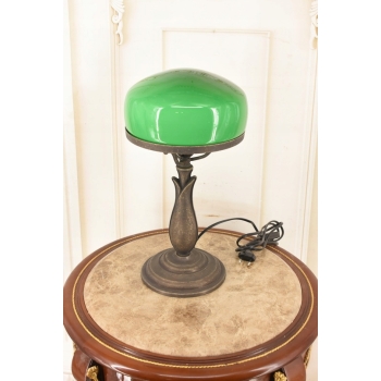 Lampa Gabinetowa Koniakowa - Bankierka mosiężna mosiądz 40cm - Zielona