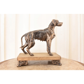 Żeliwna Figura Psa Gończego - Pies Chart Rzeźba z Żeliwa Na Drewnie Ozdoba