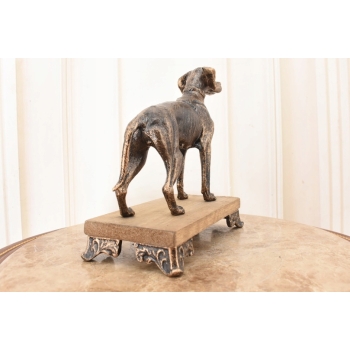 Żeliwna Figura Psa Gończego - Pies Chart Rzeźba z Żeliwa Na Drewnie Ozdoba