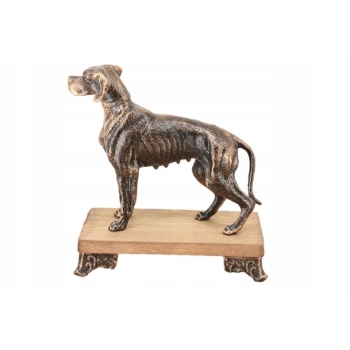 Żeliwna Figura Psa Gończego - Pies Chart Rzeźba z Żeliwa Na Drewnie Ozdoba
