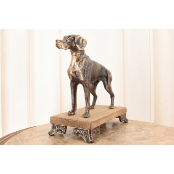 Żeliwna Figura Psa Gończego - Pies Chart Rzeźba z Żeliwa Na Drewnie Ozdoba