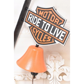 Żeliwny Dzwon Ogrodowy Dzwonek - Ride To Live - Motocykl Motor Ozdoba
