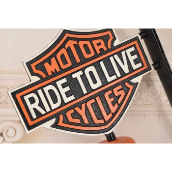 Żeliwny Dzwon Ogrodowy Dzwonek - Ride To Live - Motocykl Motor Ozdoba