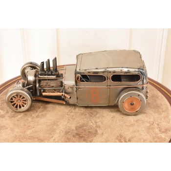 Metalowy Srebrny Model Samochód - Auto Wyścigowe - Prezent Retro