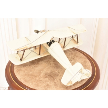 Metalowy Model Samolotu Białego - Samolot Vintage - Figura Ozdoba