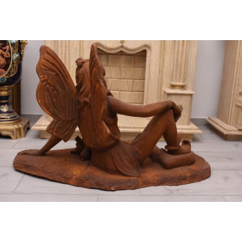 Żeliwna Figura Siedząca Calineczka z Królikami - Elf Wróżka - Rzeźba Żeliwo