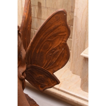 Żeliwna Figura Siedząca Calineczka z Królikami - Elf Wróżka - Rzeźba Żeliwo