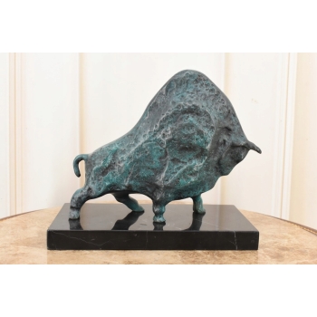 Pablo Picasso Style - Abstrakcyjny Patynowy Byk - Figura Rzeźba z Brązu