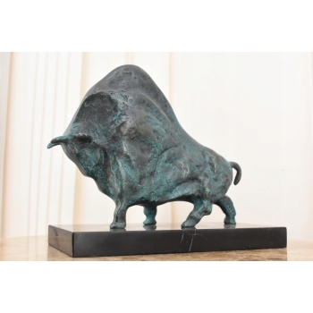 Pablo Picasso Style - Abstrakcyjny Patynowy Byk - Figura Rzeźba z Brązu