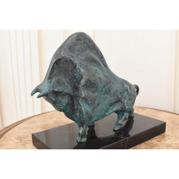 Pablo Picasso Style - Abstrakcyjny Patynowy Byk - Figura Rzeźba z Brązu