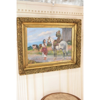 Wojciech Kossak - Spotkanie Ułana i Dziewczyny - Obraz Olejny Złota Rama