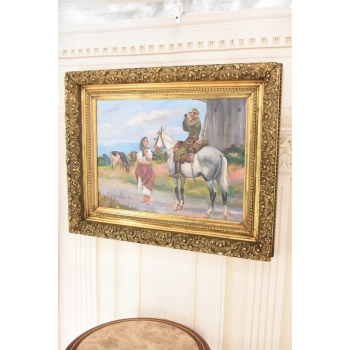 Wojciech Kossak - Spotkanie Ułana i Dziewczyny - Obraz Olejny Złota Rama