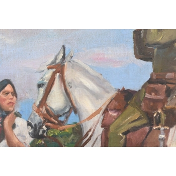 Wojciech Kossak - Spotkanie Ułana i Dziewczyny - Obraz Olejny Złota Rama