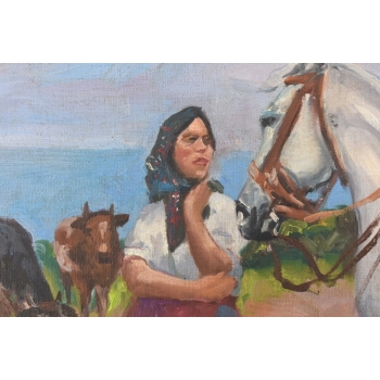 Wojciech Kossak - Spotkanie Ułana i Dziewczyny - Obraz Olejny Złota Rama