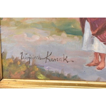 Wojciech Kossak - Spotkanie Ułana i Dziewczyny - Obraz Olejny Złota Rama