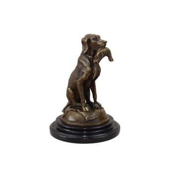 Pies z Kaczką w Pysku - Myśliwska - Figura Rzeźba z Brązu - Dekoracja