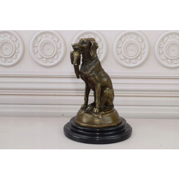 Pies z Kaczką w Pysku - Myśliwska - Figura Rzeźba z Brązu - Dekoracja