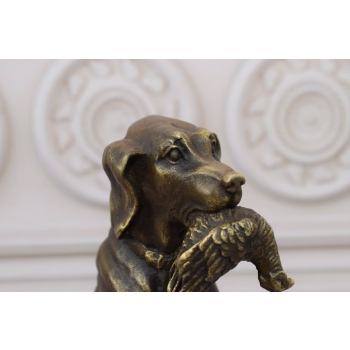 Pies z Kaczką w Pysku - Myśliwska - Figura Rzeźba z Brązu - Dekoracja
