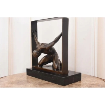 Nowoczesna Figura - Mężczyzna Uwięziony w Ramie - Rzeźba z Brązu - Ozdoba