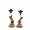 2 Czerwone Świeczniki Porcelana + Brąz - Amory Anioły - Dekoracja