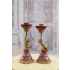2 Czerwone Świeczniki Porcelana + Brąz - Amory Anioły - Dekoracja